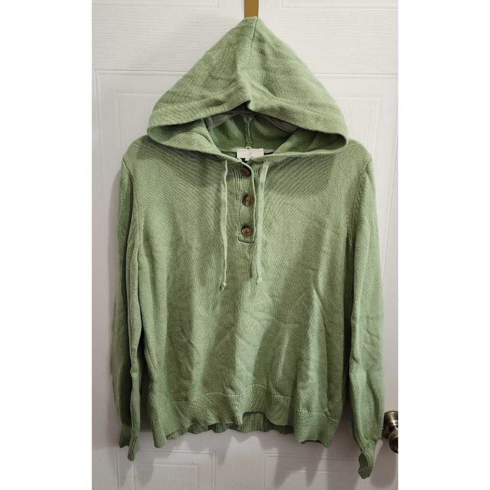 Loft Outlet Women's Long Sleeve Henley Hoodie Pullover Knit Sweater Green Size L